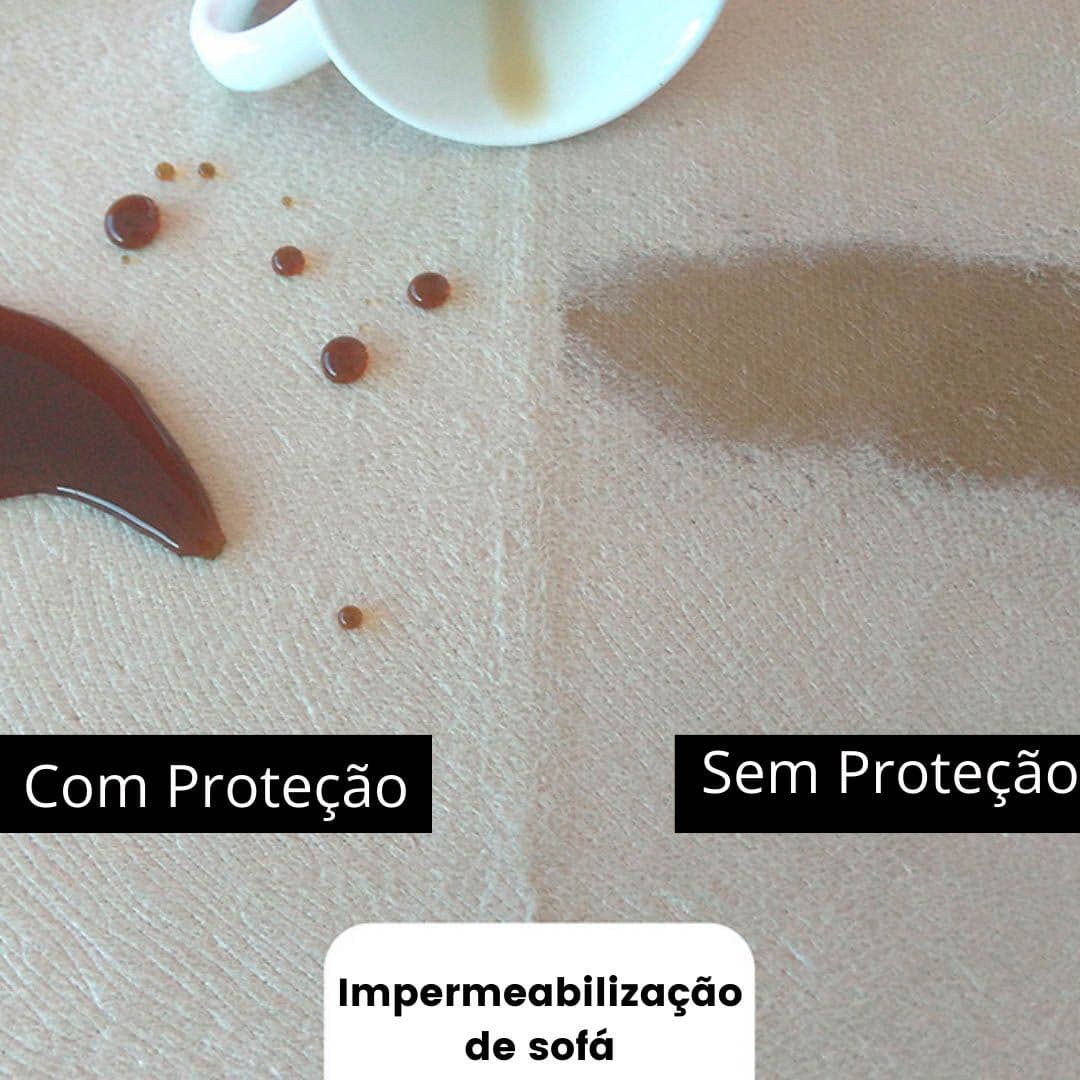 Comparação: tecido com proteção impermeabilizante (gotas na superfície) e sem proteção (líquido absorvido)